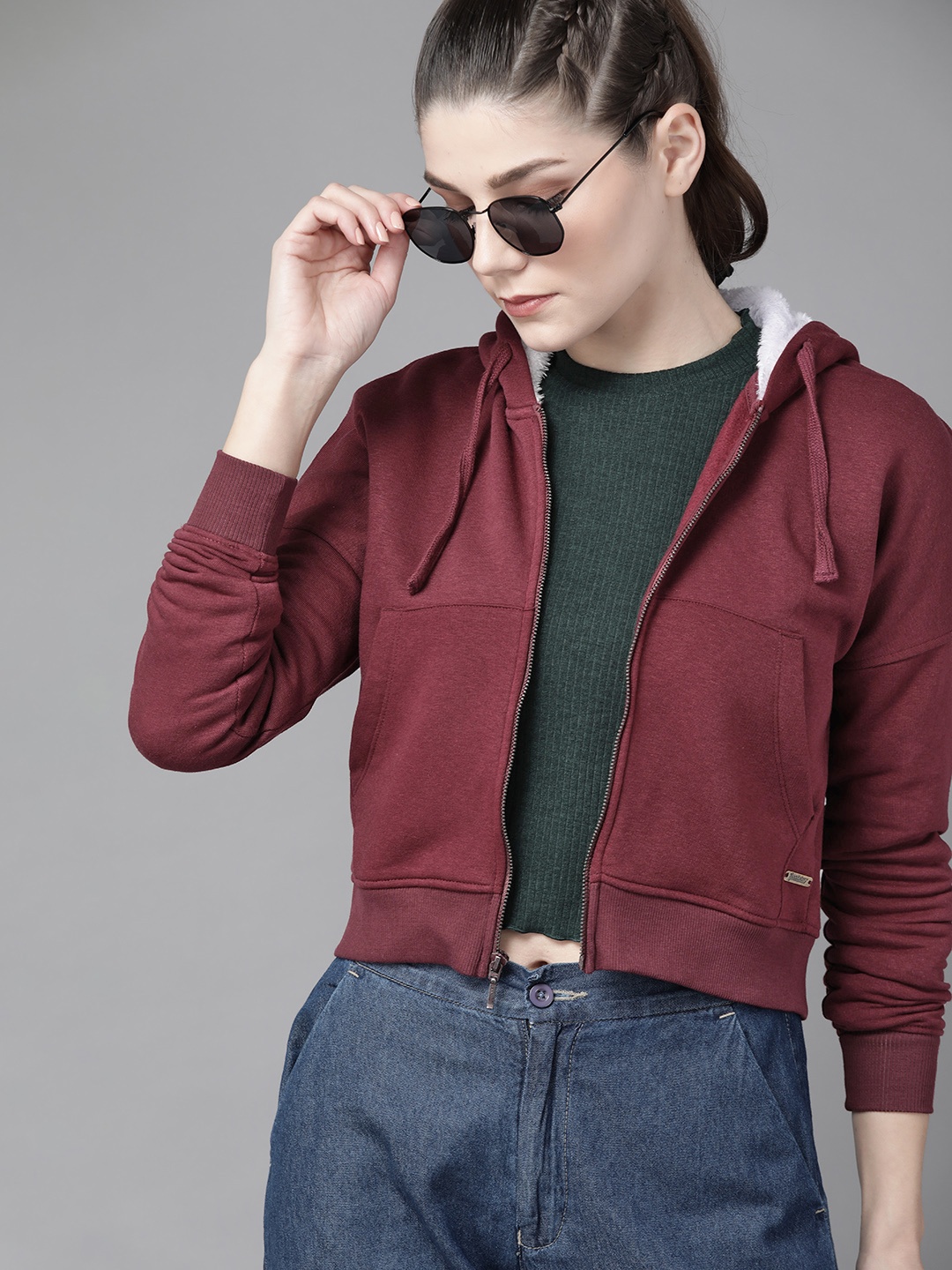

Roadster Women Burgundy Hooded Sweatshirt