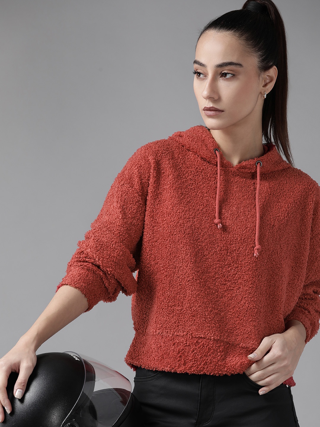 

Roadster Women Red Hooded Sherpa Sweatshirt