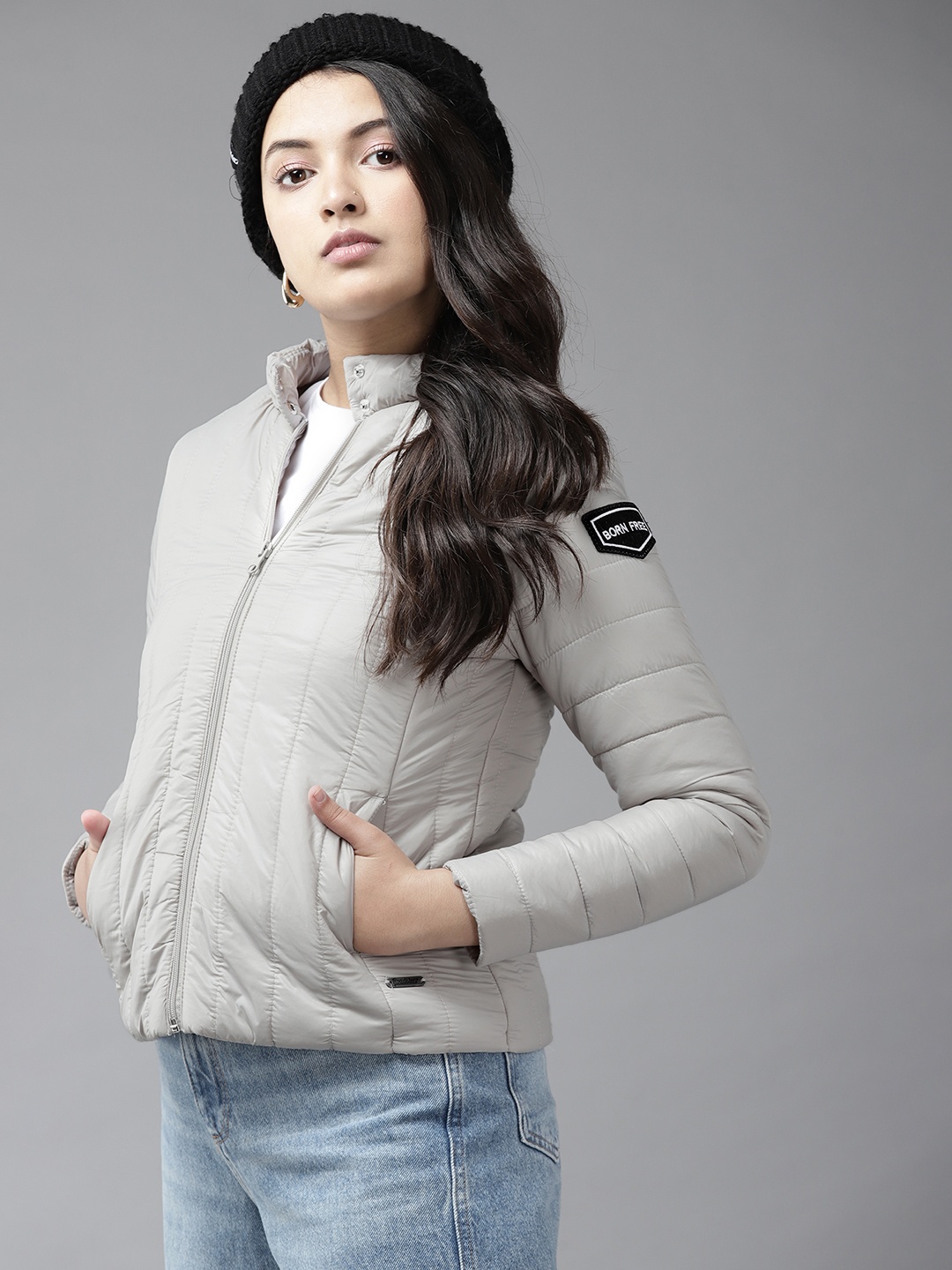 

UTH by Roadster Girls Grey Solid Padded Jacket