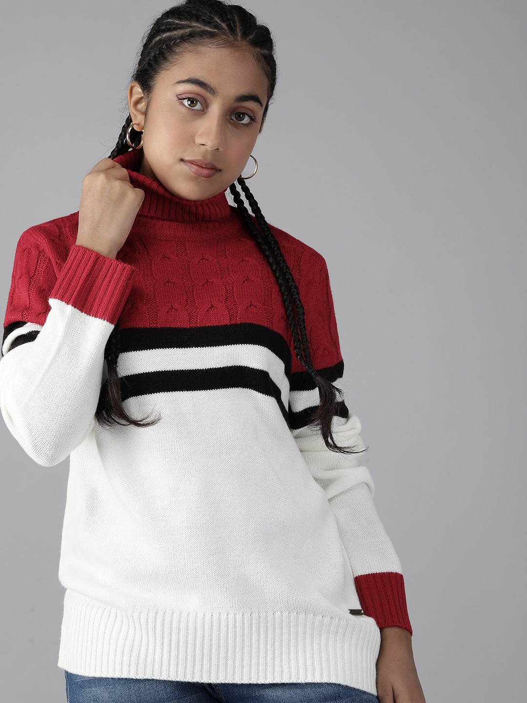 

UTH by Roadster Teen Girls Colourblocked Pullover, Maroon
