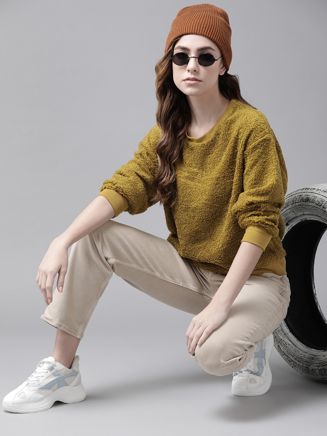 

Roadster Women Mustard Yellow Boucle Sweatshirt