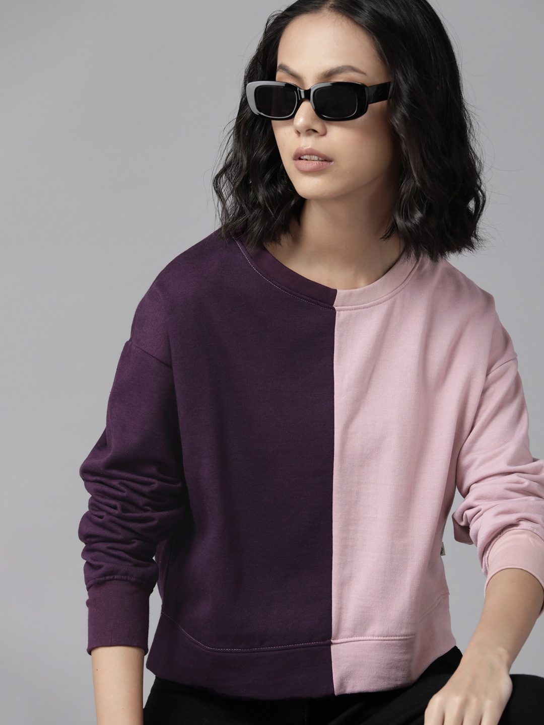 

Roadster Women Purple Colourblocked Sweatshirt