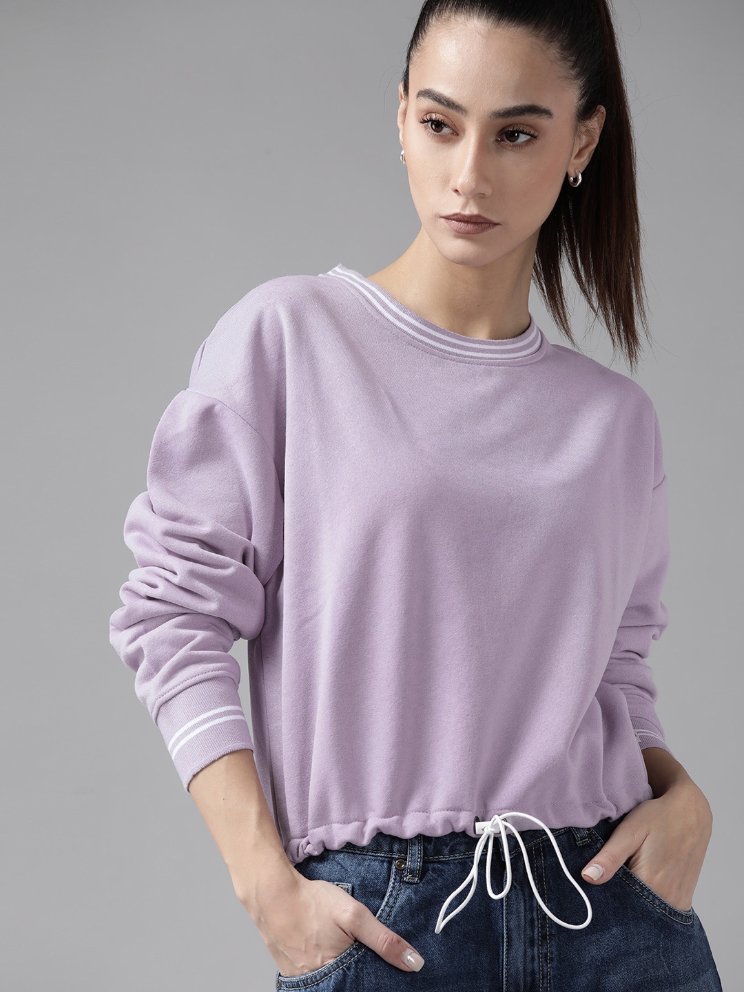

Roadster Women Lavender Solid Drop Shoulder Sweatshirt