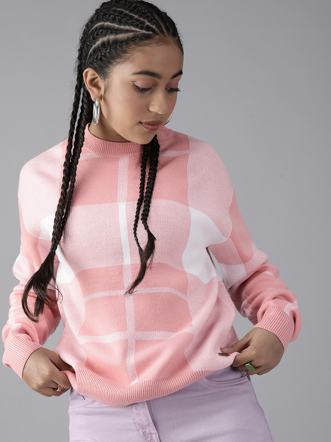 

UTH by Roadster Girls Checked Pullover, Pink