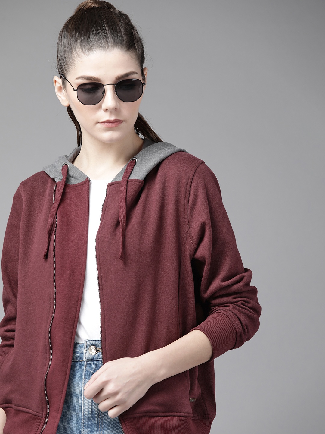 

Roadster Women Burgundy Hooded Sweatshirt