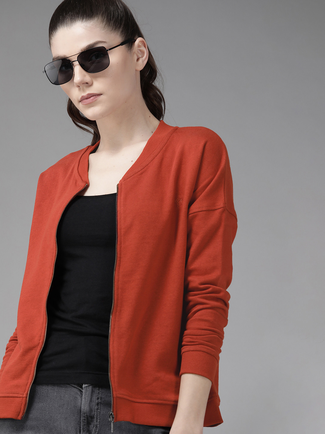 

Roadster Women Rust Red Solid Sweatshirt