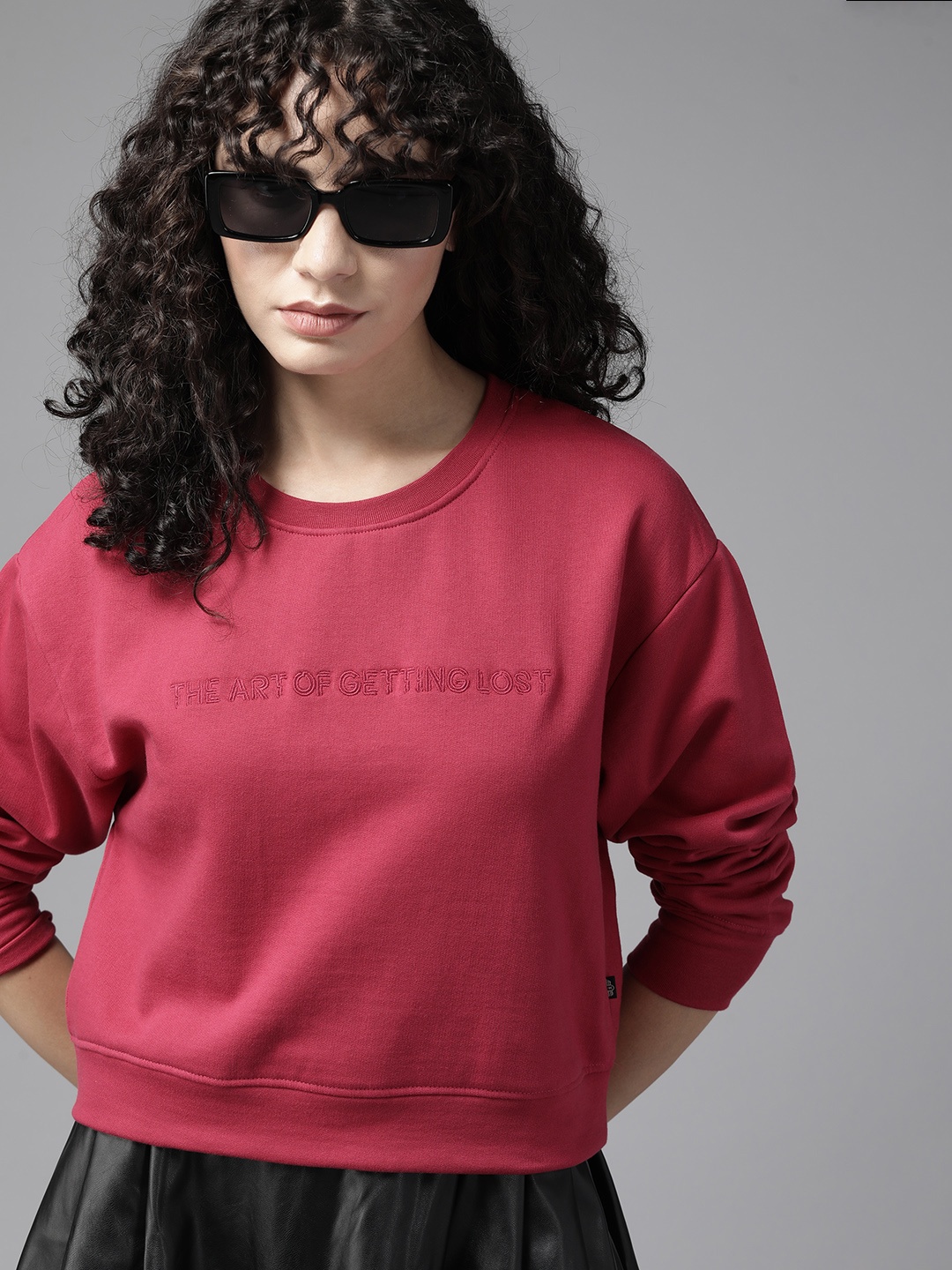 

The Roadster Lifestyle Co. Women Magenta Solid Embroidered Detail Sweatshirt