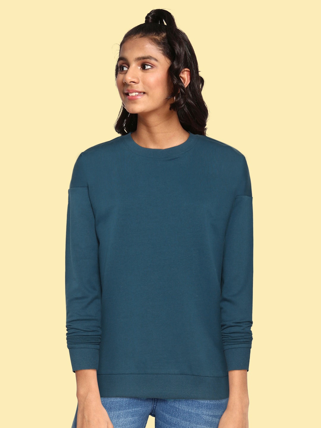 

UTH by Roadster Girls Teal Blue Cotton Solid Sweatshirt