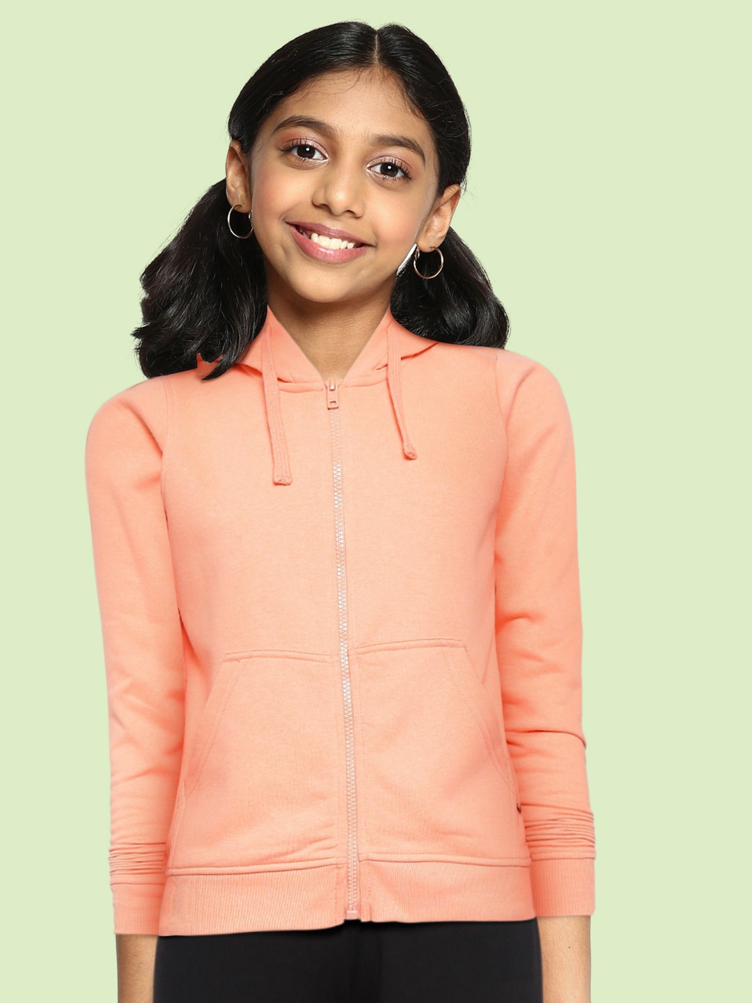 

UTH by Roadster Girls Peach-Coloured Solid Hooded Sweatshirt