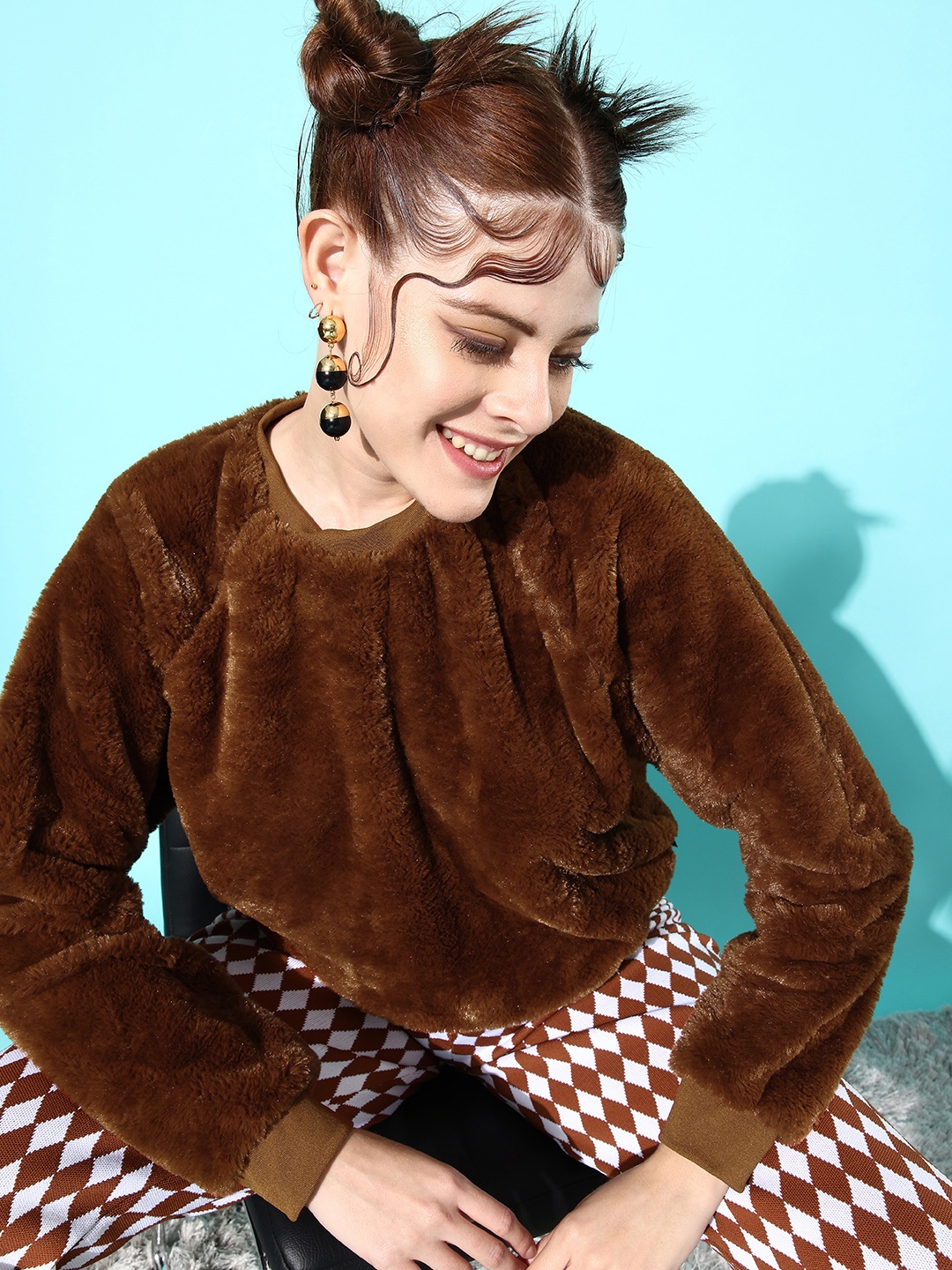 

Roadster Women Brown Solid Go Fur It Sweatshirt