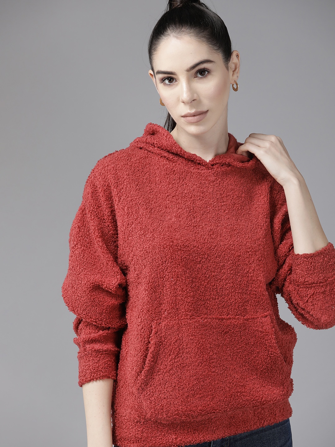 

Roadster Women Red Hooded Sherpa Sweatshirt