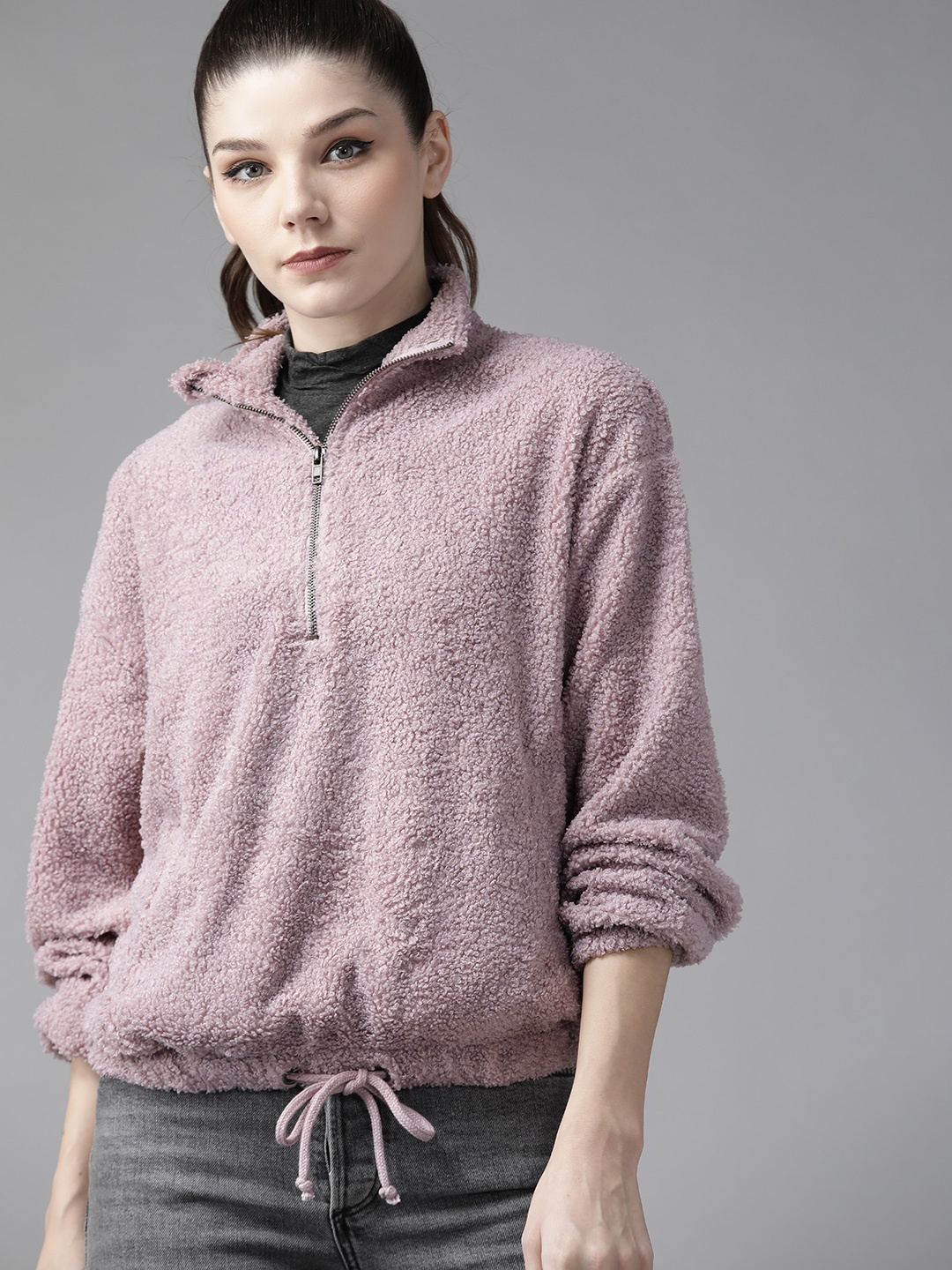 

The Roadster Lifestyle Co. Women Lavender Long Sleeves Drop Shoulder Sweatshirt