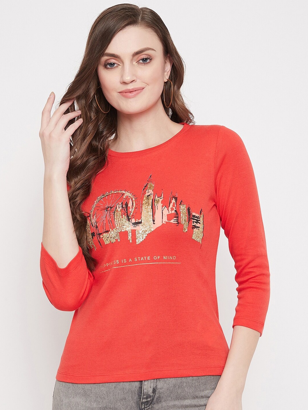

Madame Orange & Gold-Toned Embellished Regular Top