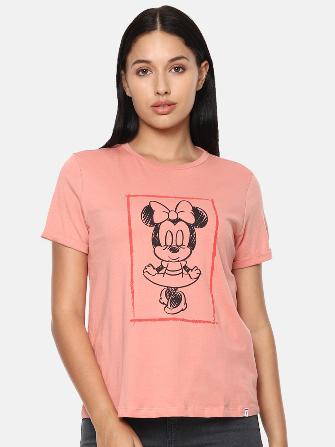 

Van Heusen Women Peach-Coloured Minnie Mouse Printed T-shirt