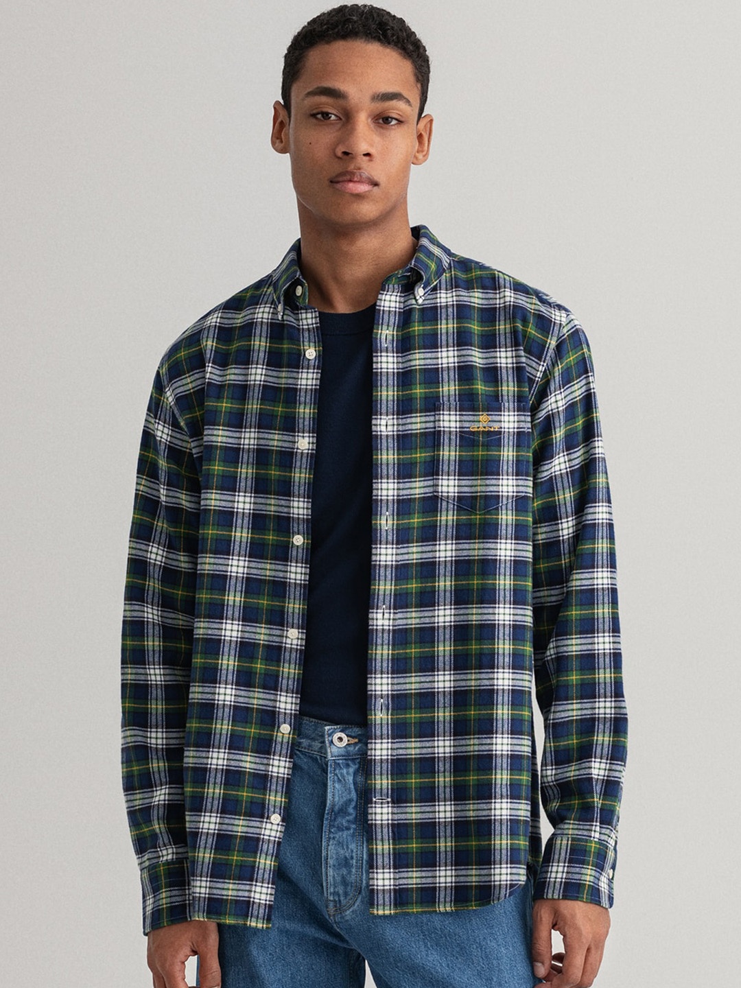 

GANT Men Green & White Tartan Checks Opaque Checked Cotton Casual Shirt