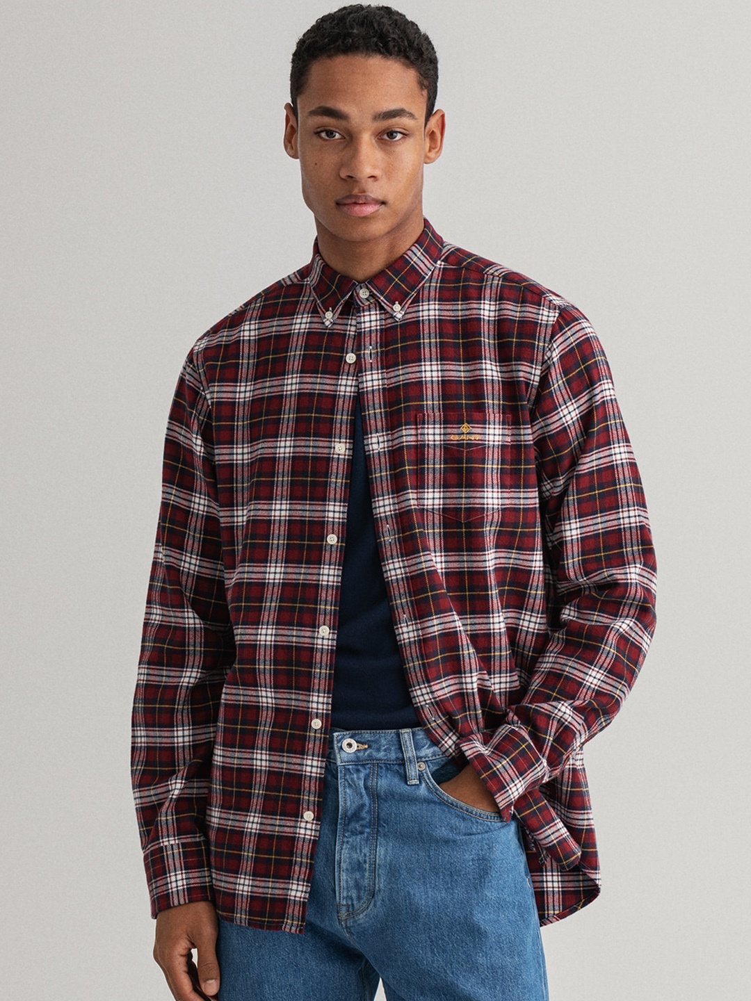 

GANT Men Maroon & White Tartan Checks Opaque Checked Cotton Casual Shirt