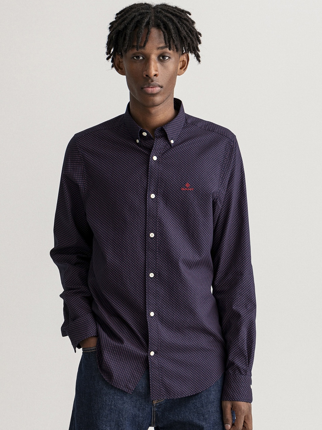 

GANT Men Navy Blue & Pink Slim Fit Opaque Printed Cotton Casual Shirt