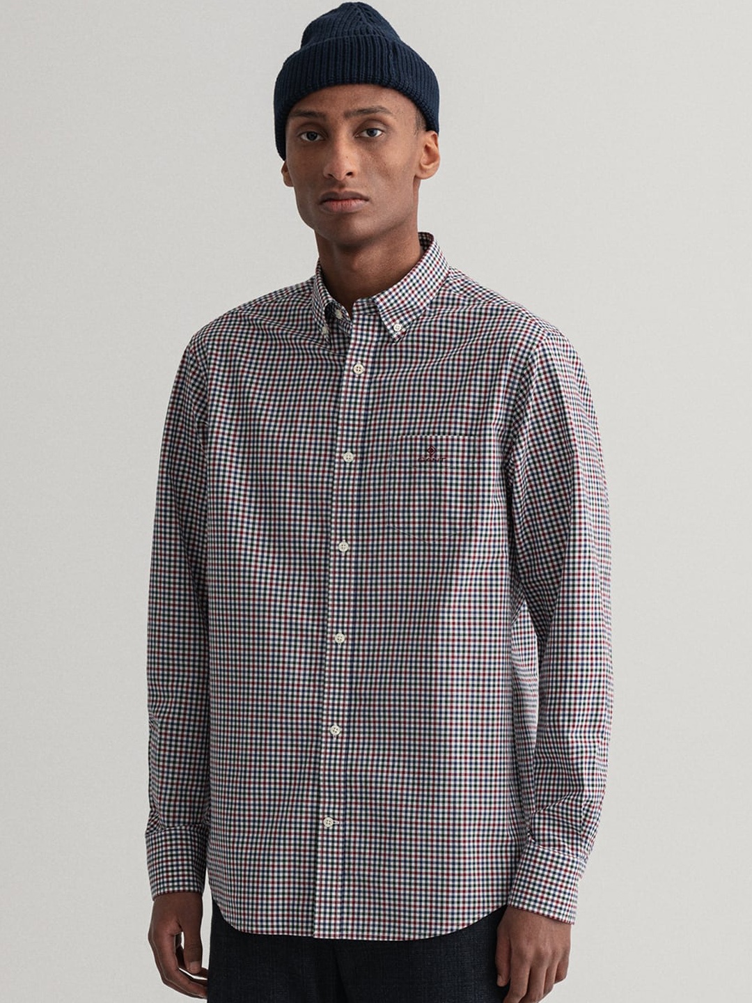 

GANT Men Maroon & White Gingham Checks Opaque Checked Cotton Casual Shirt