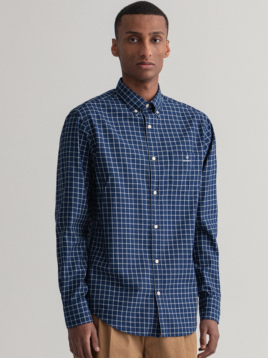 

GANT Men Blue & White Windowpane Checks Opaque Checked Cotton Casual Shirt