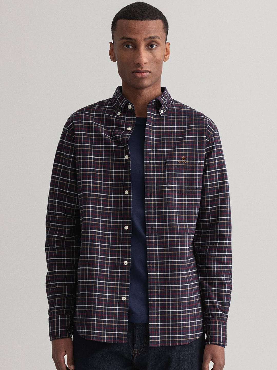 

GANT Men Navy Blue Grid Tattersall Checks Checked Casual Shirt