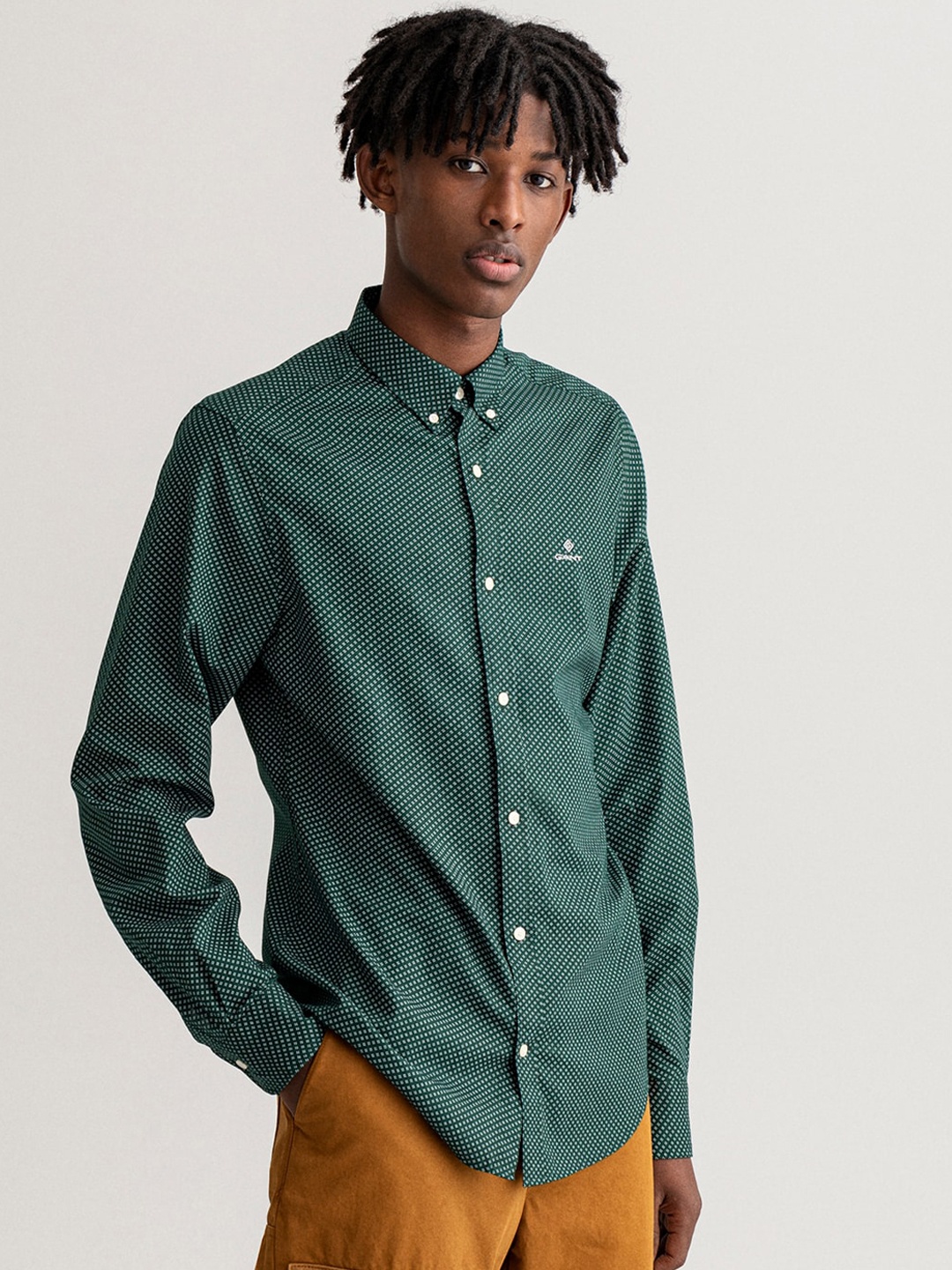 

GANT Men Green Slim Fit Opaque Printed Casual Shirt