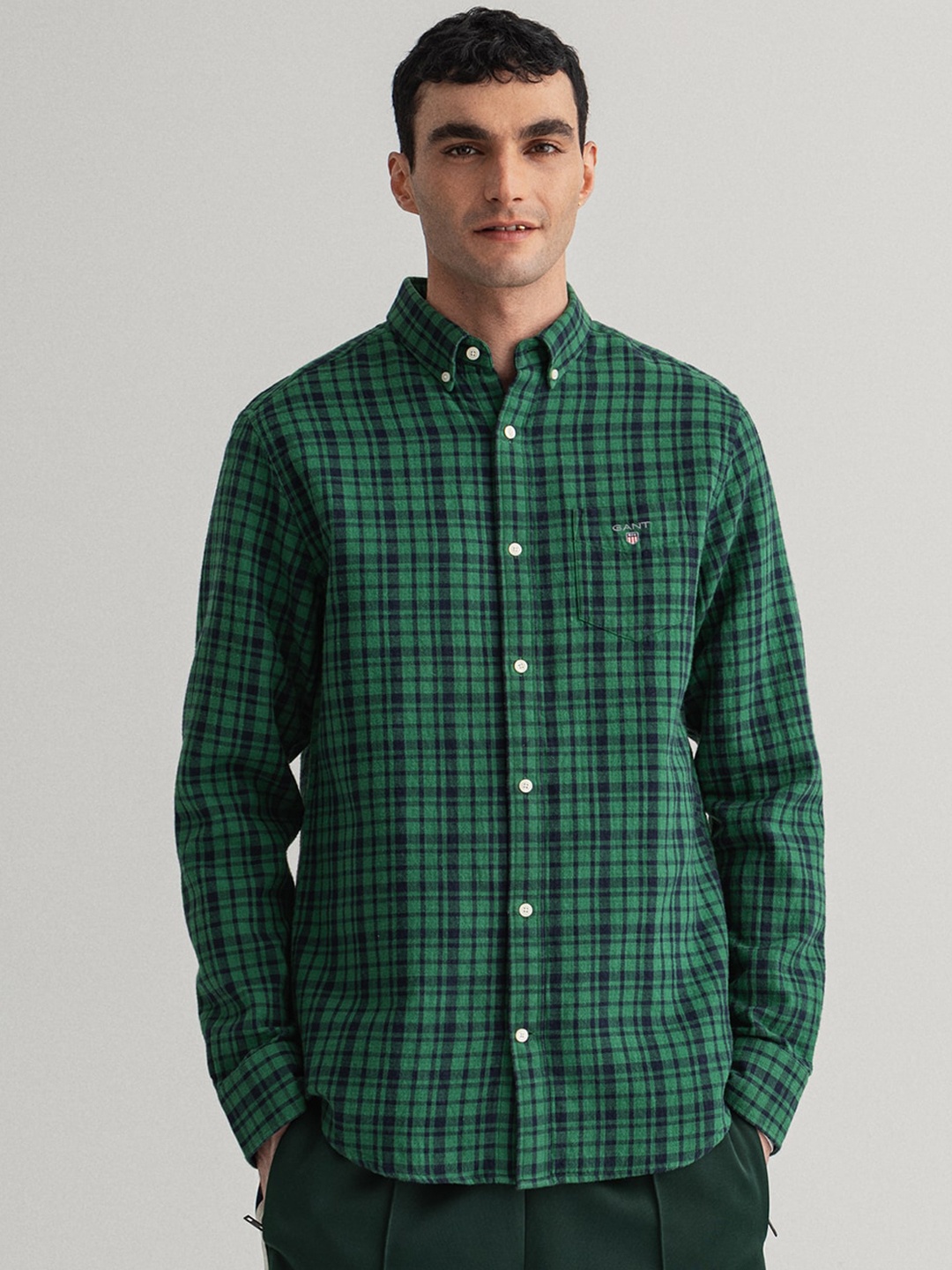 

GANT Regular Fit Button Down Tartan Checked Shirts, Green