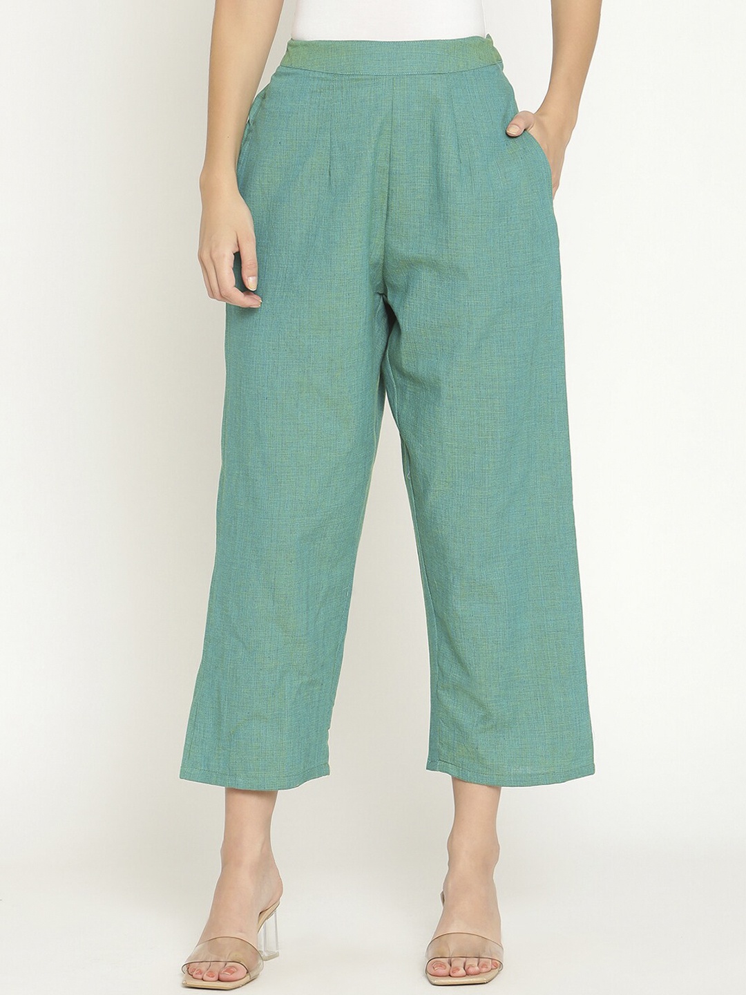 

Abhishti Women Green Pure Cotton Trousers