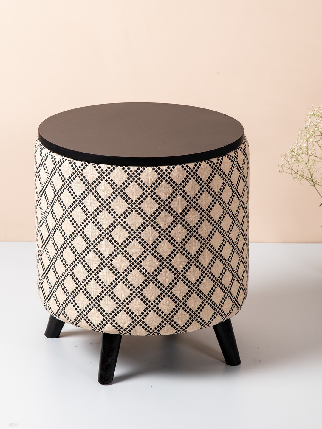 

nestroots Set Of 2 Cream-Coloured & Black Printed Storage Ottoman Organisers