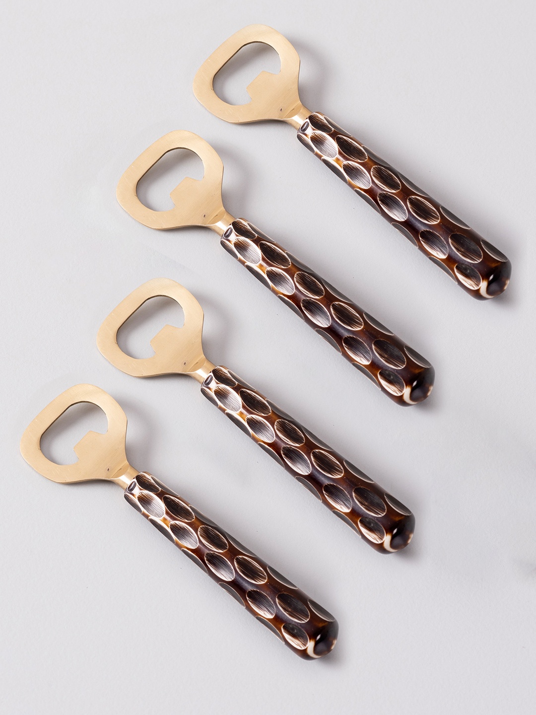 

nestroots Set Of 4 Brown & Gold-Toned Wooden Bottle Opener