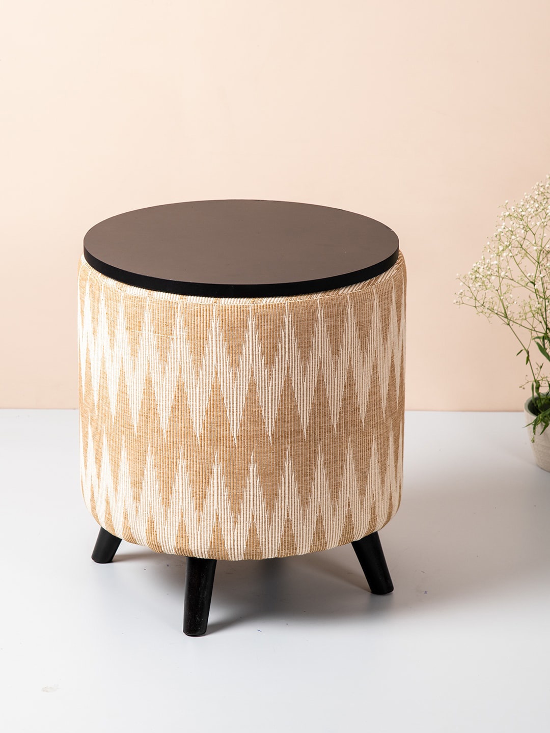 

nestroots Beige & Black Round Shape Multi-Purpos Sitting Stool with Ottoman Storage