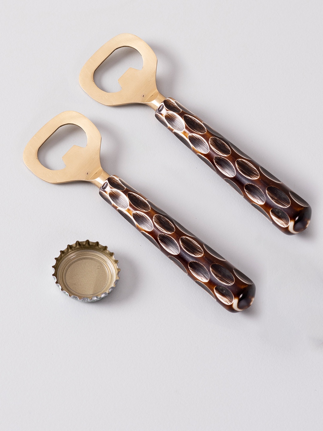 

nestroots Set Of 2 Brown & Gold-Toned Wooden Bottle Opener