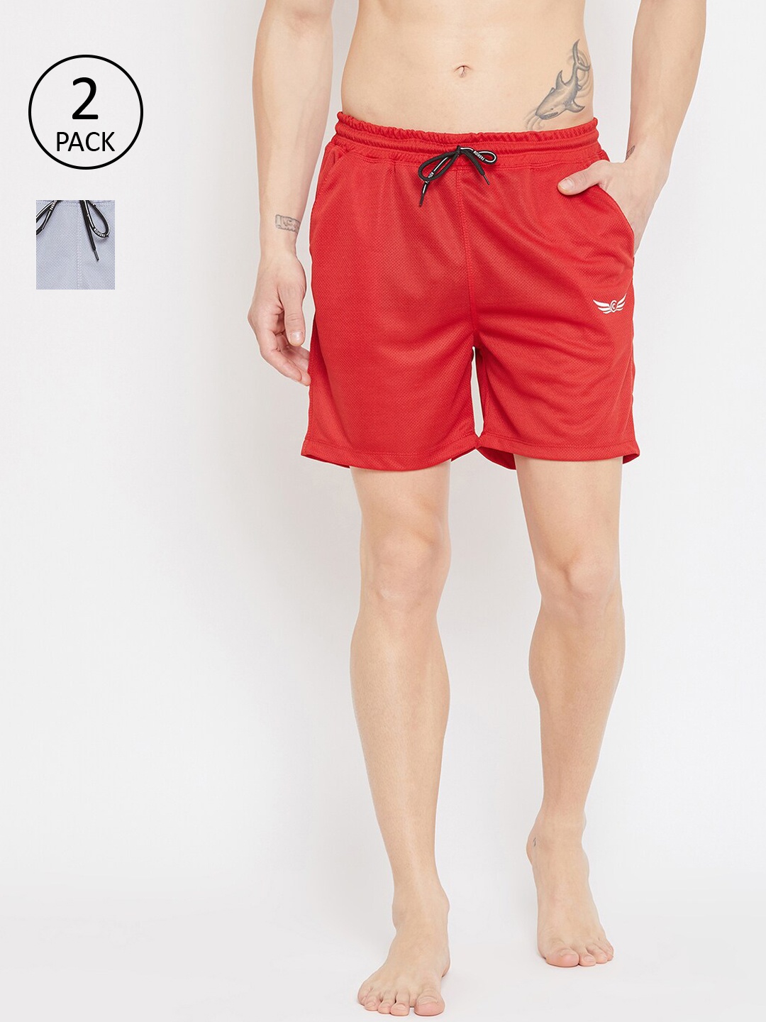 

CHROME & CORAL Men Grey & Red Pack of 2 Solid Pure Cotton Boxers