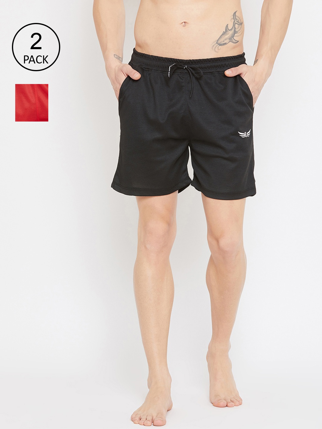 

CHROME & CORAL Men Black & Red Pack of 2 Solid Pure Cotton Boxers
