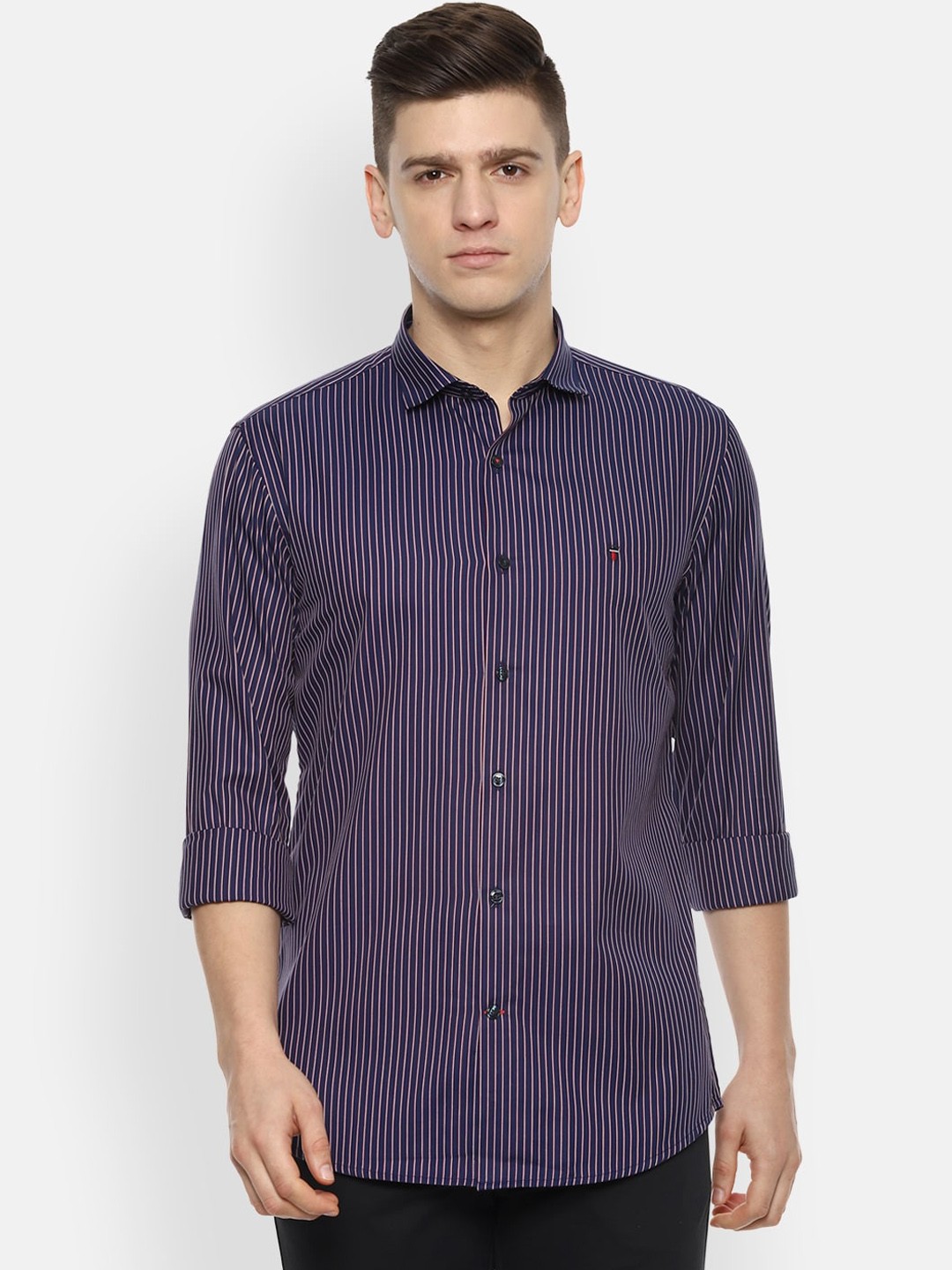 

Louis Philippe Sport Men Purple Slim Fit Opaque Striped Cotton Casual Shirt