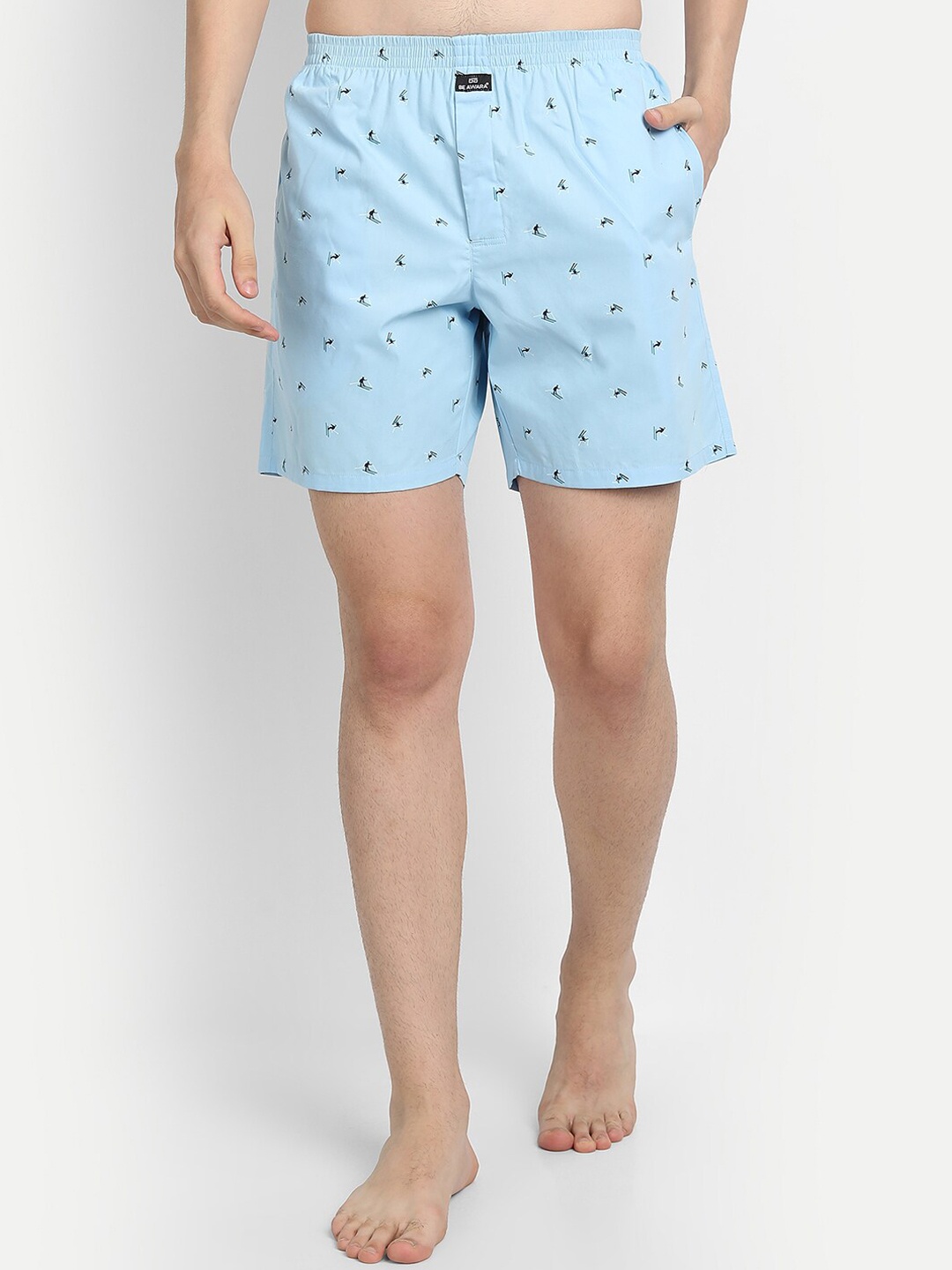 

BE AWARA Men Turquoise Blue & White Printed Relaxed-Fit Pure Cotton Boxers MBx-01-11-S