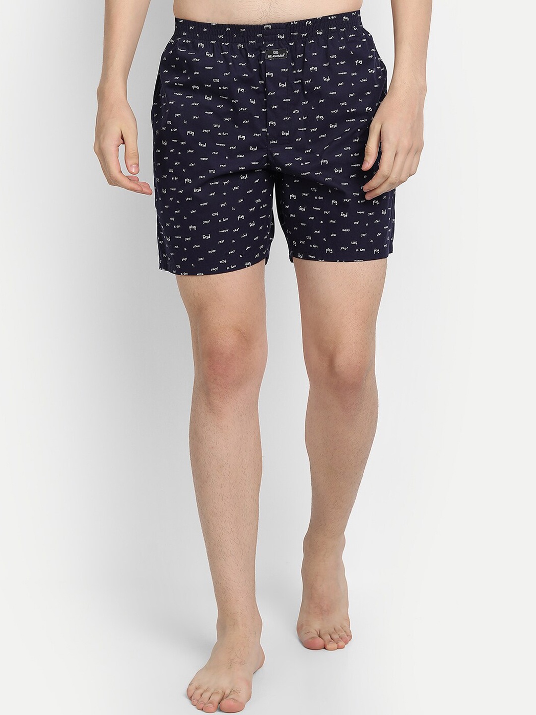 

BE AWARA Men Navy Blue & White Printed Pure Cotton Boxers MBx-01-4-S