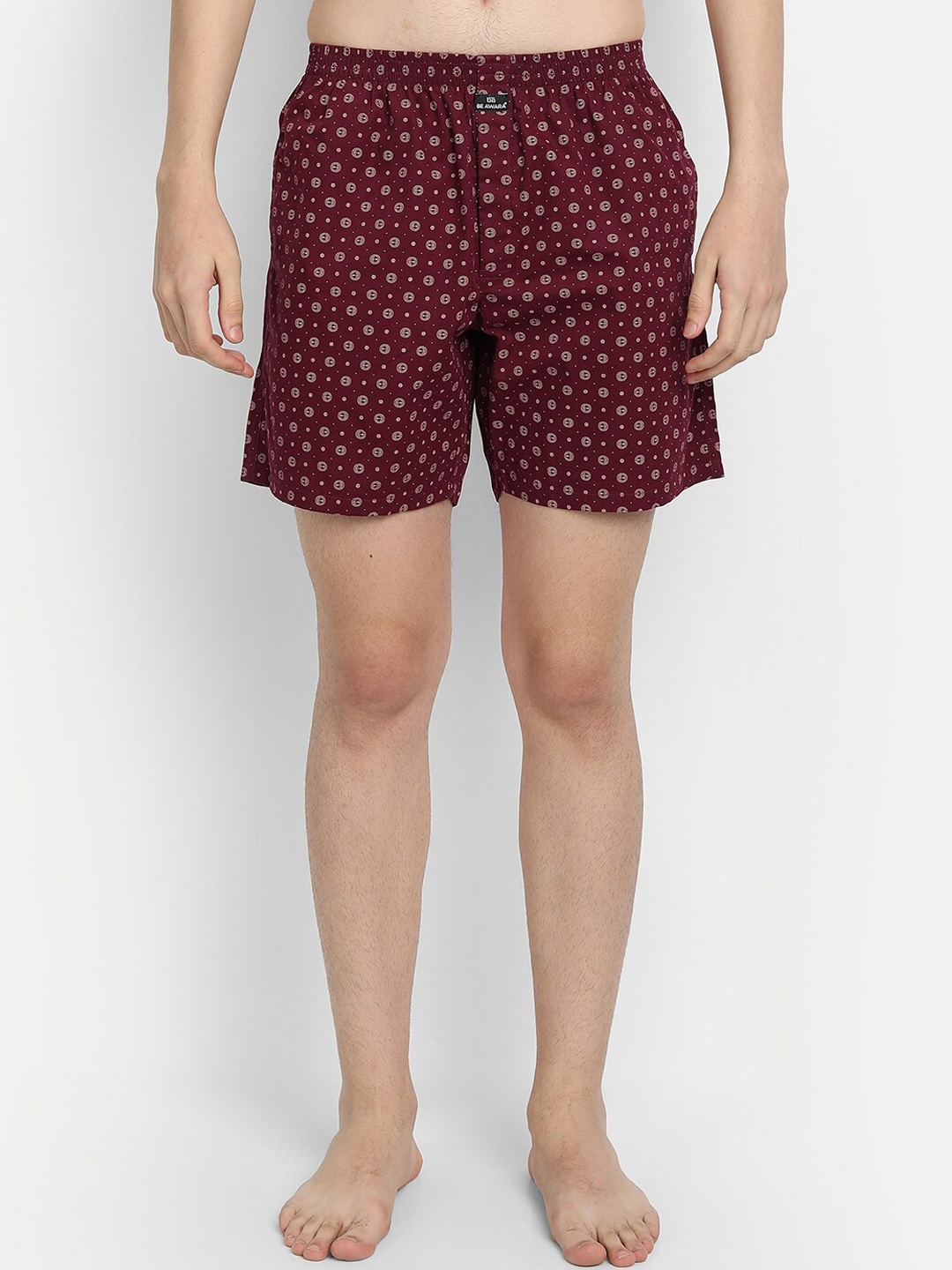 

BE AWARA Men Maroon & Beige Printed Relaxed Comfort-Fit Pure Cotton Boxers MBx-01-8