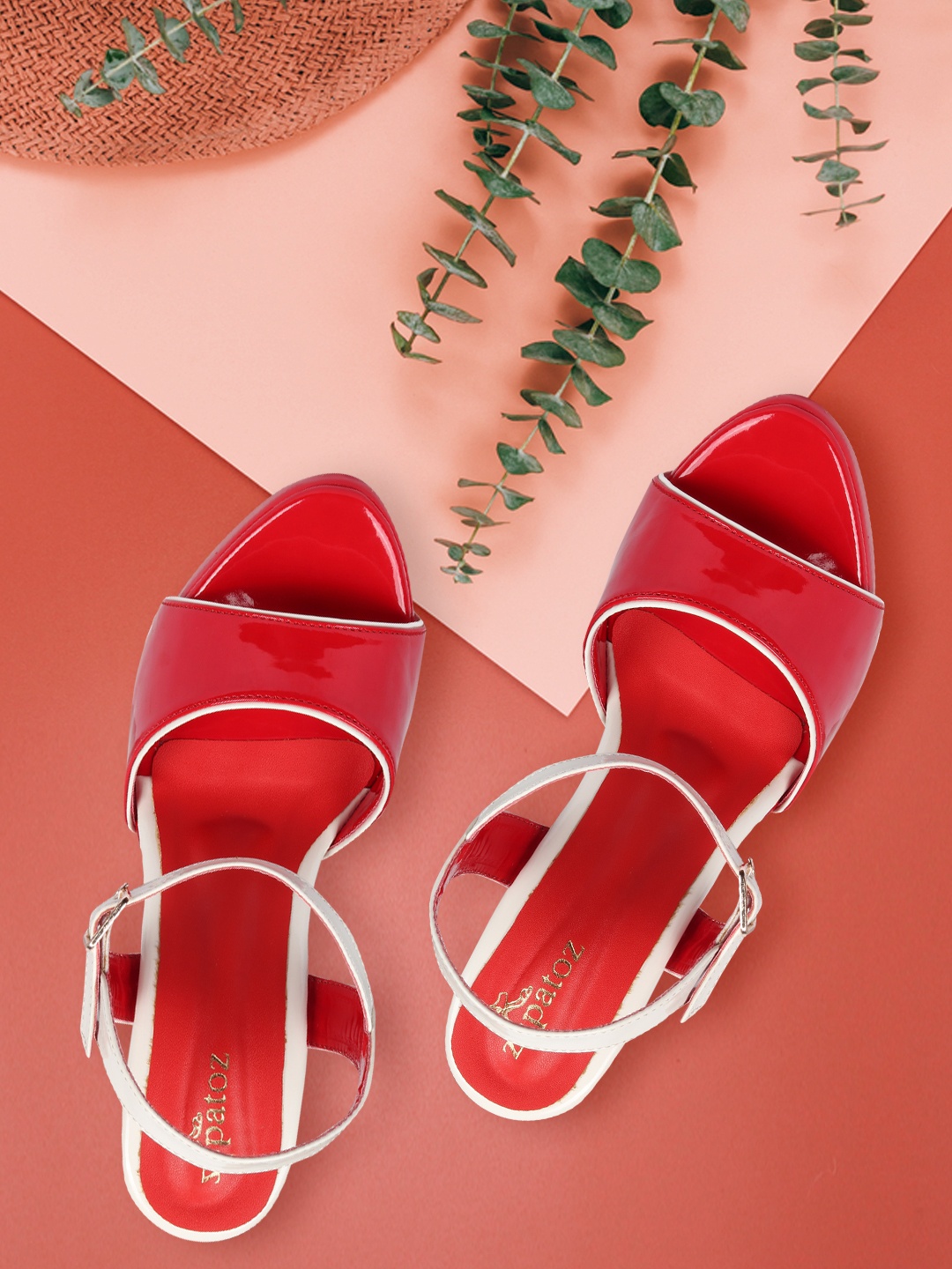 

ZAPATOZ Red & White PU Platform Heels