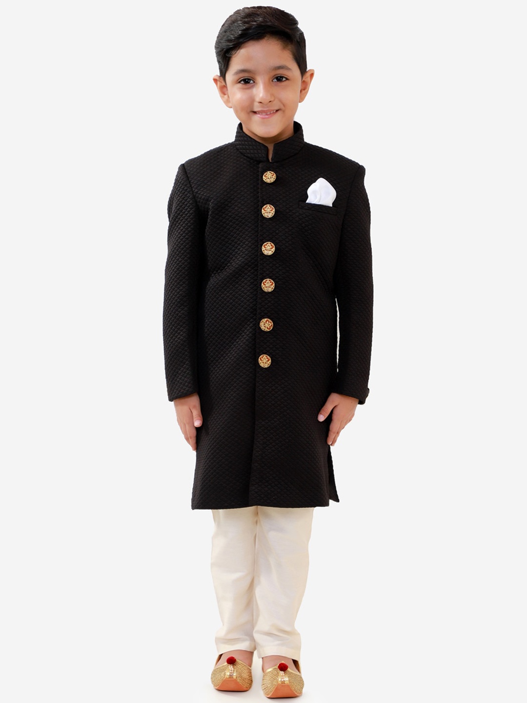 

VASTRAMAY Boys Black & White Solid Sherwani Set