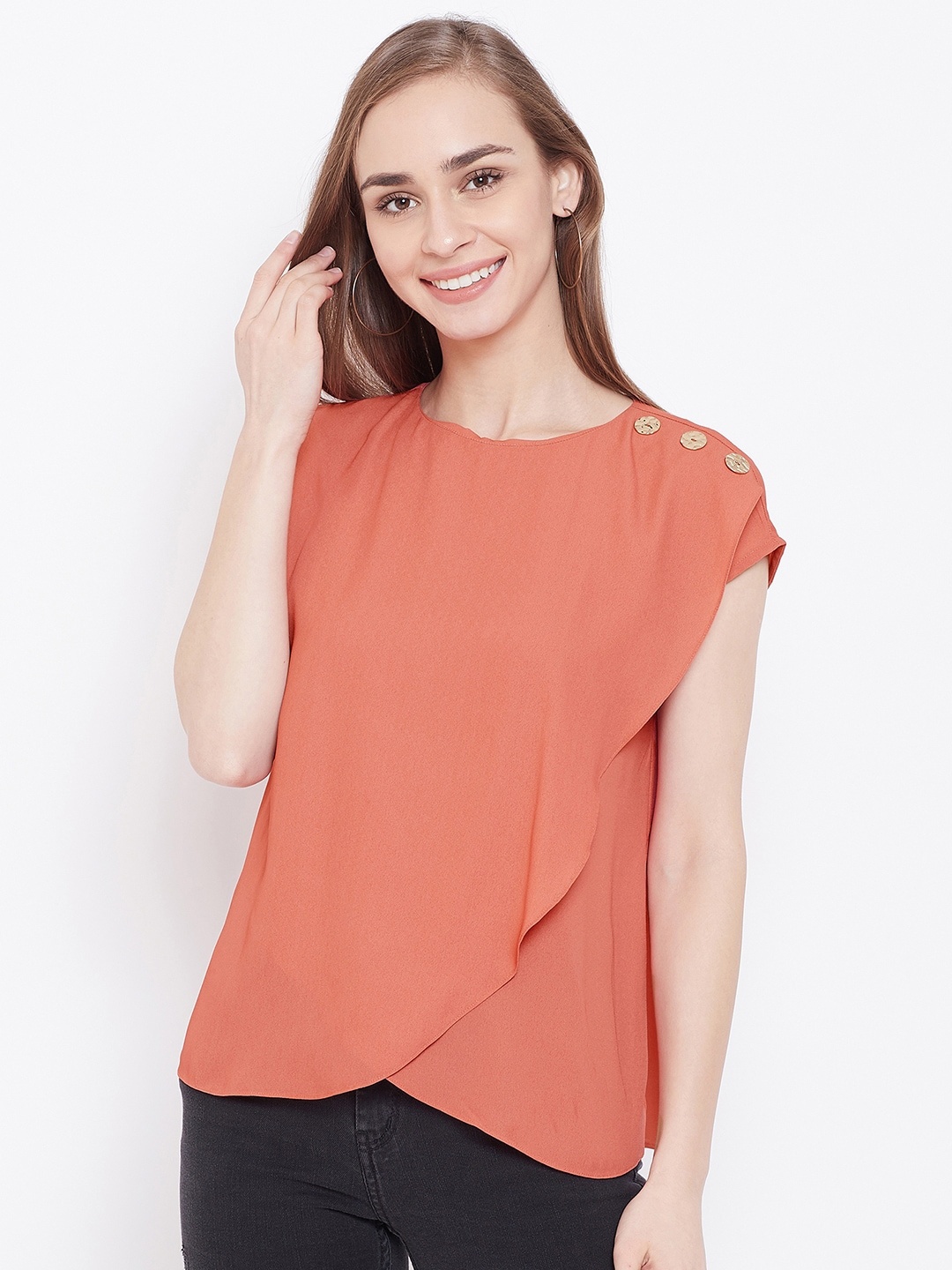 

Madame Orange Extended Sleeves Layered Crepe Regular Top
