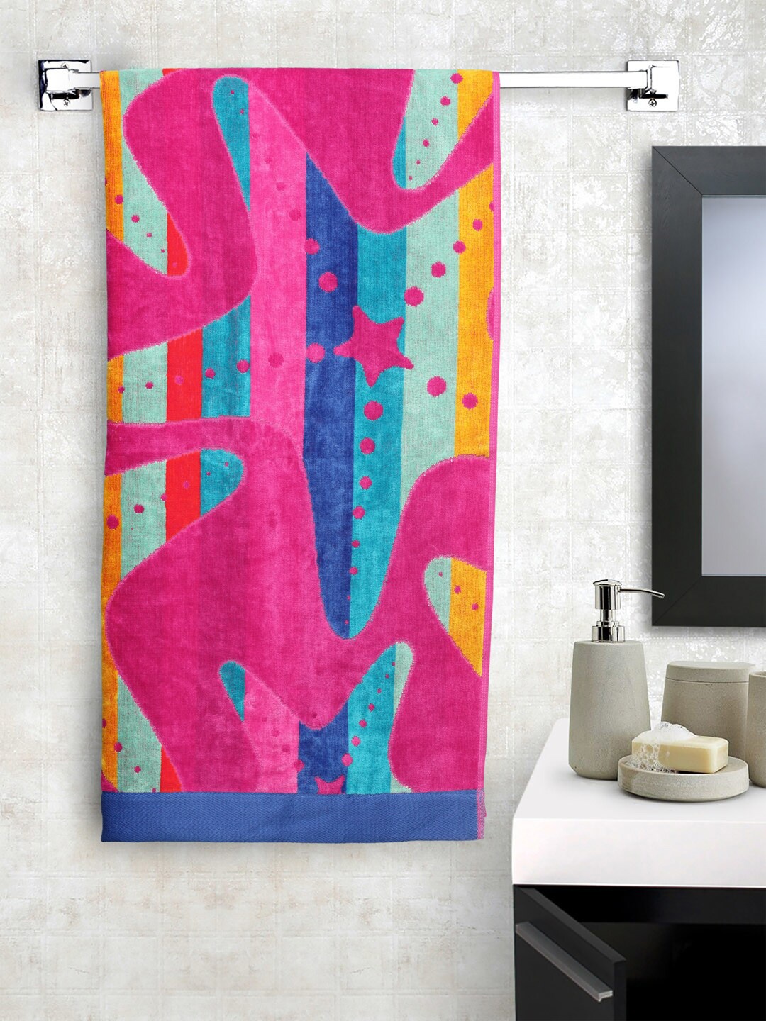 

Turkish Bath Pink & Blue Printed Pure Cotton Bath Towel