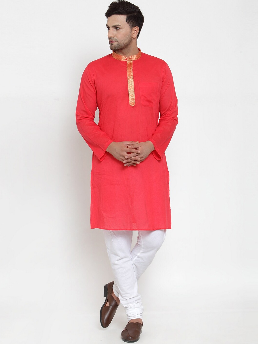 

NEUDIS Men Red Regular Pure Cotton Kurta with Churidar