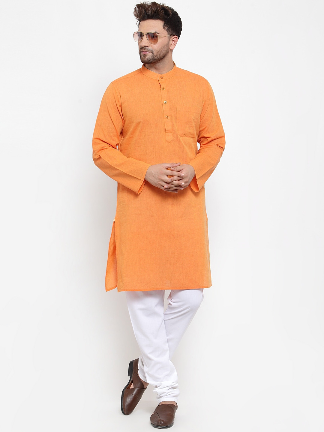 

NEUDIS Men Orange Regular Pure Cotton Kurta with Churidar
