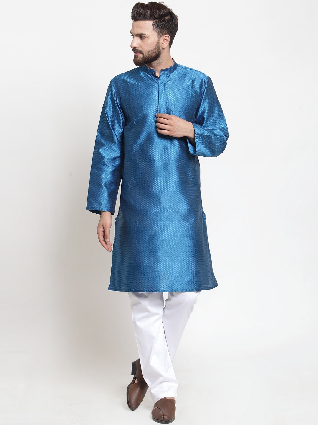 

NEUDIS Men Blue Regular Dupion Silk Kurta with Pyjamas