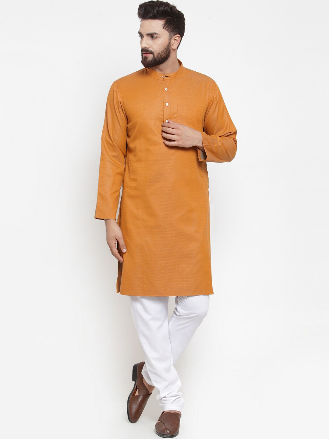 

NEUDIS Men Brown Regular Pure Cotton Kurta with Churidar