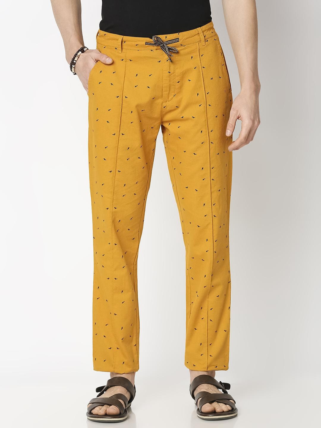 

Bewakoof Men Yellow Printed Loose Fit Trousers