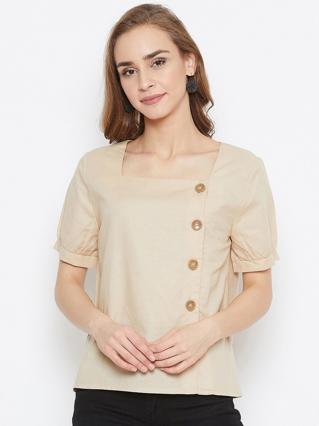 

Madame Beige Regular Top With Puff Sleeve