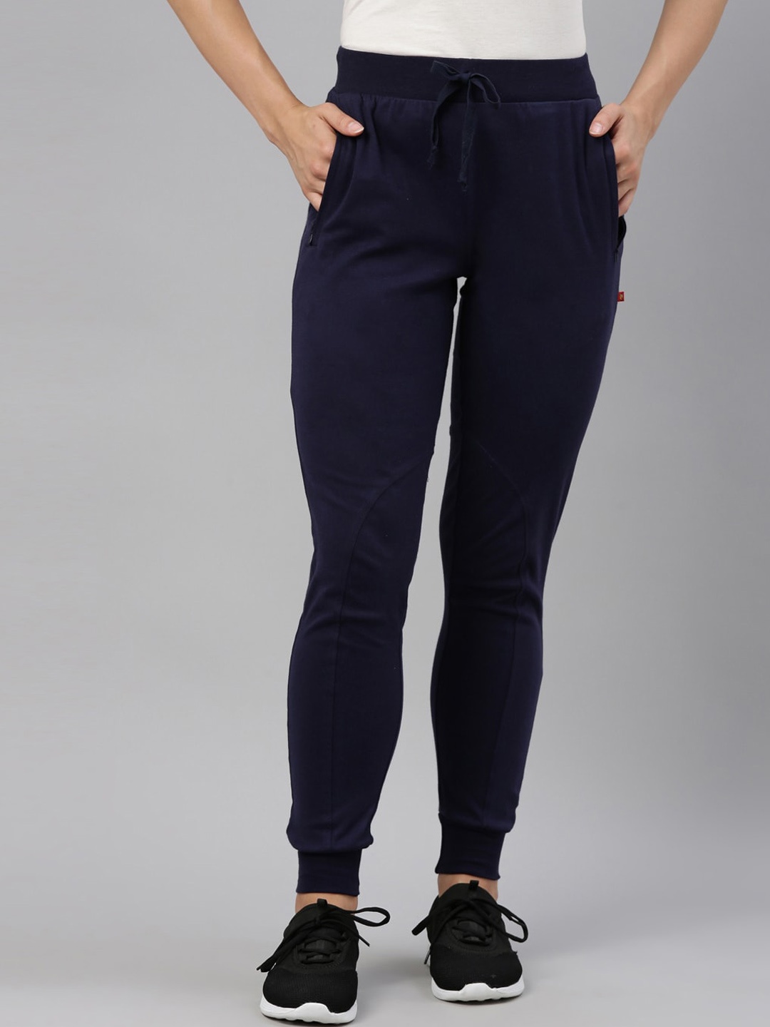 

GOLDSTROMS Women Navy Blue Solid Slim-Fit Cotton Yoga Track Pant