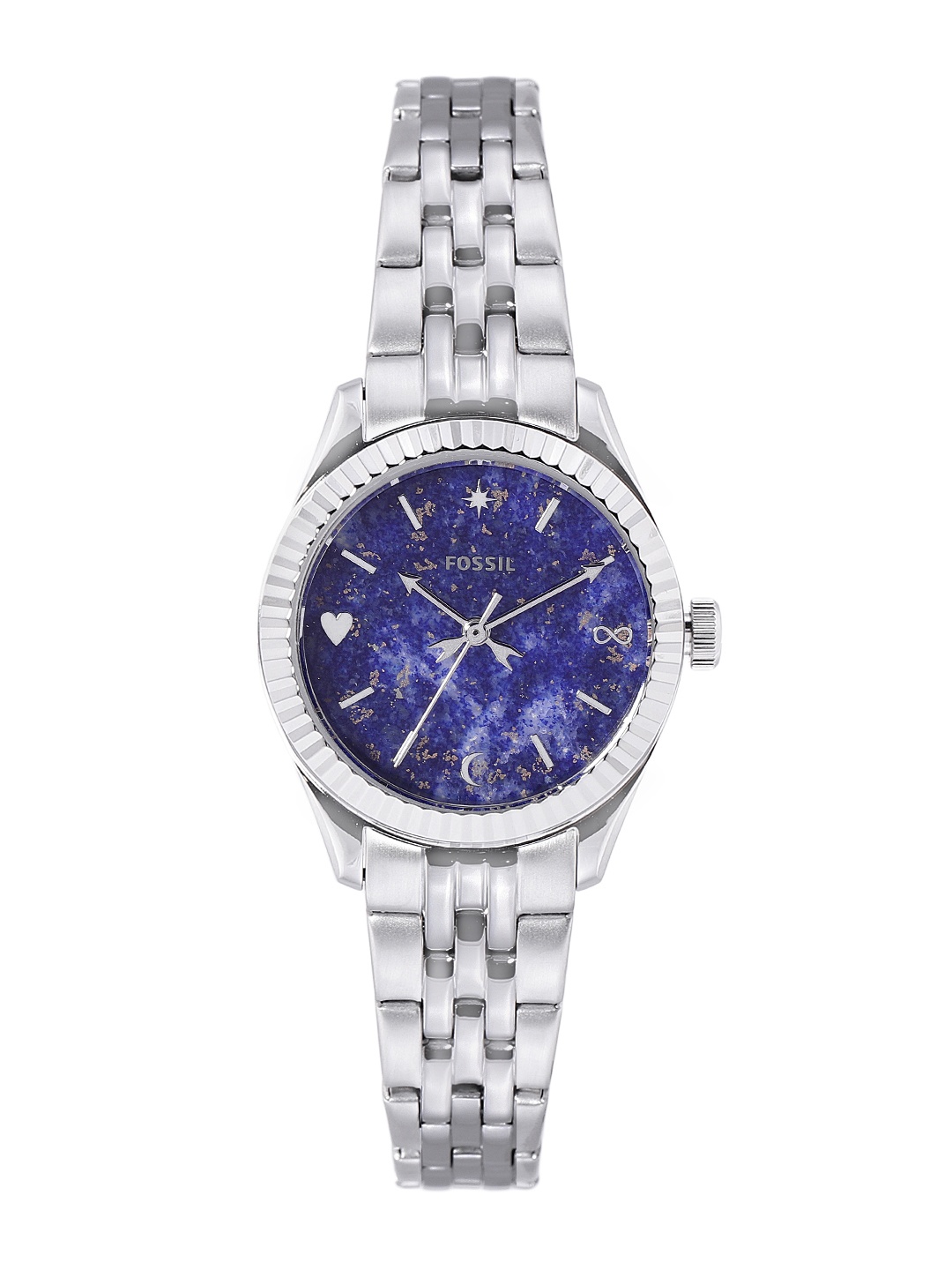

Fossil Women Blue Printed Dial & Silver Toned Straps Scarlette Mini Analogue Watch ES5061