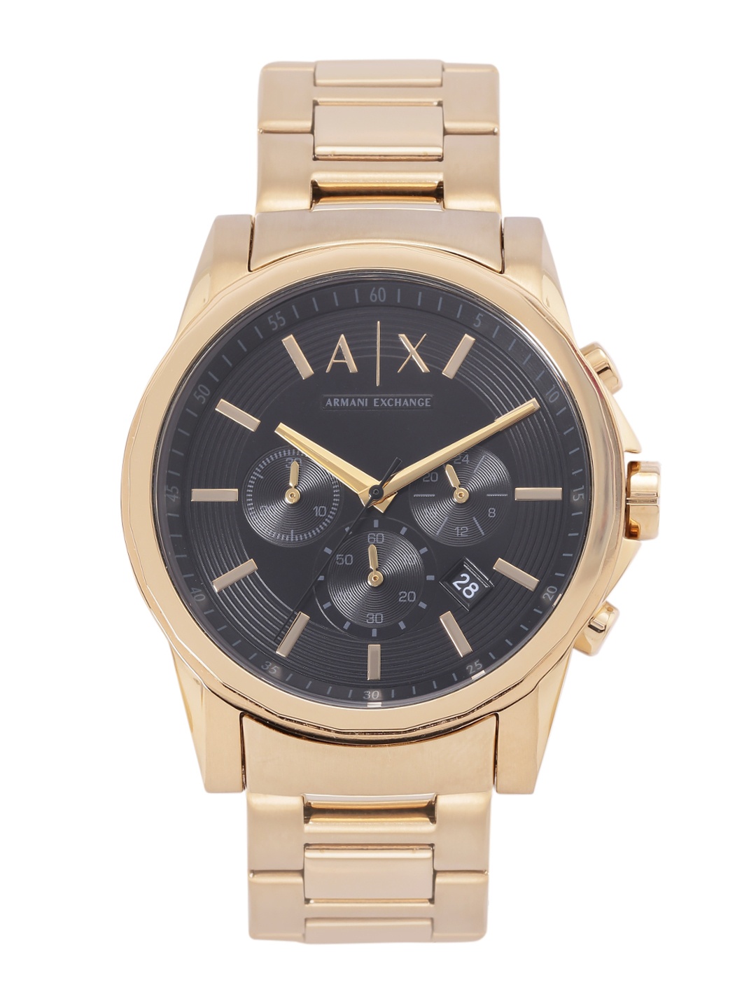 

Armani Exchange Men Black Dial & Gold Toned Stainless Steel Straps Analogue Watch